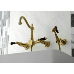 Kingston Brass KS126XPKLBS-P Duchess Wall Mount Bridge Kitchen Faucet with Brass Sprayer