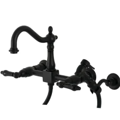 Kingston Brass KS126XPKLBS-P Duchess Wall Mount Bridge Kitchen Faucet with Brass Sprayer