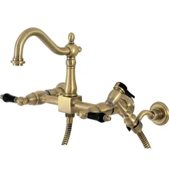 Kingston Brass KS126XPKLBS-P Duchess Wall Mount Bridge Kitchen Faucet with Brass Sprayer