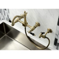 Kingston Brass KS126XPKLBS-P Duchess Wall Mount Bridge Kitchen Faucet with Brass Sprayer