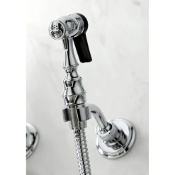 Kingston Brass KS126XPKLBS-P Duchess Wall Mount Bridge Kitchen Faucet with Brass Sprayer