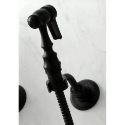 Kingston Brass KS126XPKLBS-P Duchess Wall Mount Bridge Kitchen Faucet with Brass Sprayer