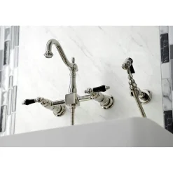 Kingston Brass KS126XPKLBS-P Duchess Wall Mount Bridge Kitchen Faucet with Brass Sprayer