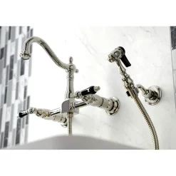 Kingston Brass KS126XPKLBS-P Duchess Wall Mount Bridge Kitchen Faucet with Brass Sprayer