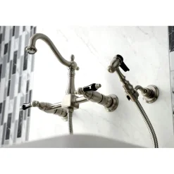 Kingston Brass KS126XPKLBS-P Duchess Wall Mount Bridge Kitchen Faucet with Brass Sprayer