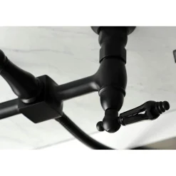 Kingston Brass KS126XPKLBS-P Duchess Wall Mount Bridge Kitchen Faucet with Brass Sprayer