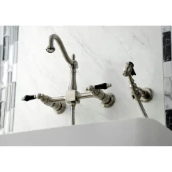 Kingston Brass KS126XPKLBS-P Duchess Wall Mount Bridge Kitchen Faucet with Brass Sprayer