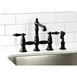 Kingston Brass KS727XPKLBS-P Duchess Bridge Kitchen Faucet with Brass Sprayer