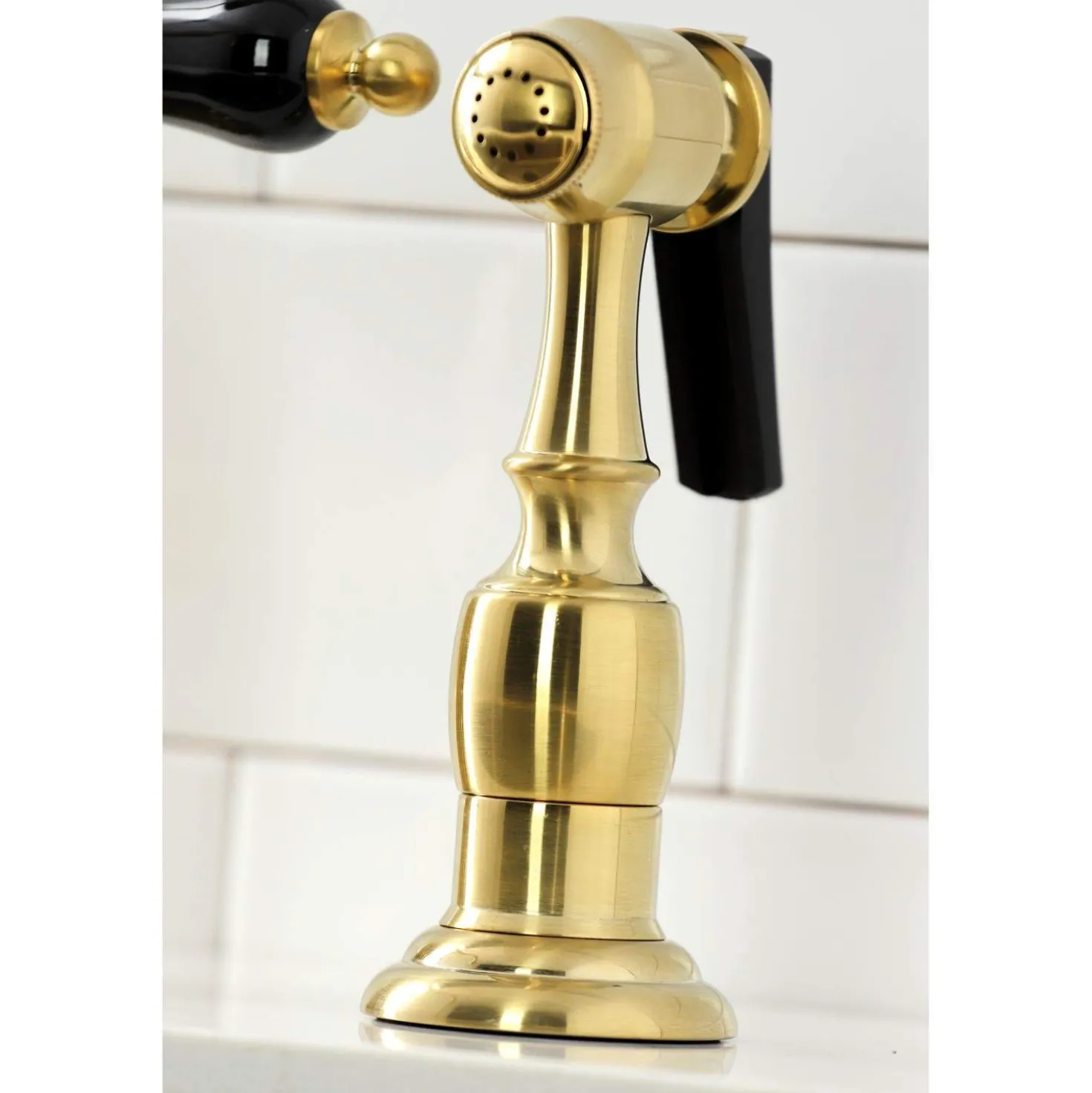 Kingston Brass KS727XPKLBS-P Duchess Bridge Kitchen Faucet with Brass Sprayer