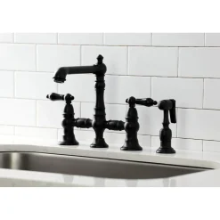 Kingston Brass KS727XPKLBS-P Duchess Bridge Kitchen Faucet with Brass Sprayer