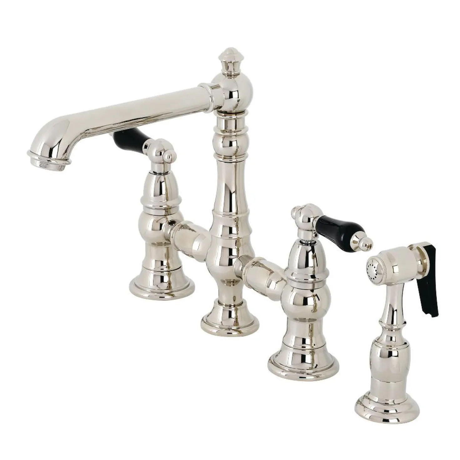Kingston Brass KS727XPKLBS-P Duchess Bridge Kitchen Faucet with Brass Sprayer