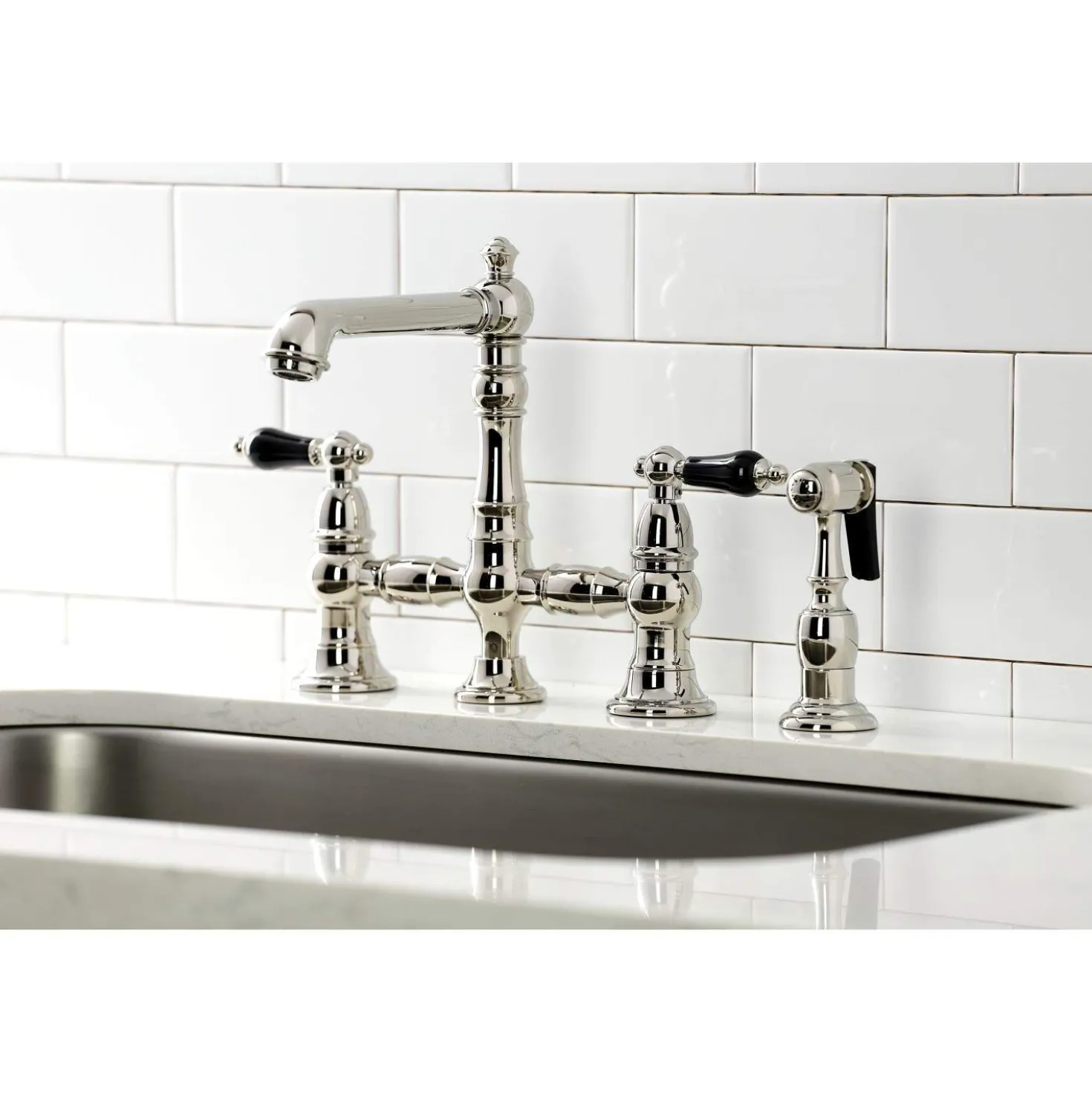 Kingston Brass KS727XPKLBS-P Duchess Bridge Kitchen Faucet with Brass Sprayer