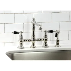 Kingston Brass KS727XPKLBS-P Duchess Bridge Kitchen Faucet with Brass Sprayer