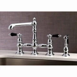 Kingston Brass KS727XPKLBS-P Duchess Bridge Kitchen Faucet with Brass Sprayer