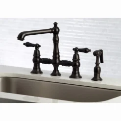 Kingston Brass KS727XPKLBS-P Duchess Bridge Kitchen Faucet with Brass Sprayer