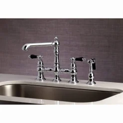Kingston Brass KS727XPKLBS-P Duchess Bridge Kitchen Faucet with Brass Sprayer