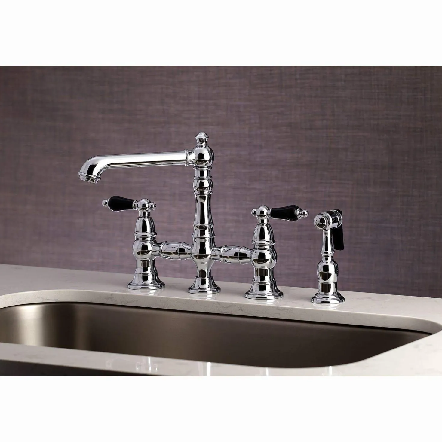 Kingston Brass KS727XPKLBS-P Duchess Bridge Kitchen Faucet with Brass Sprayer