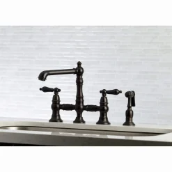 Kingston Brass KS727XPKLBS-P Duchess Bridge Kitchen Faucet with Brass Sprayer