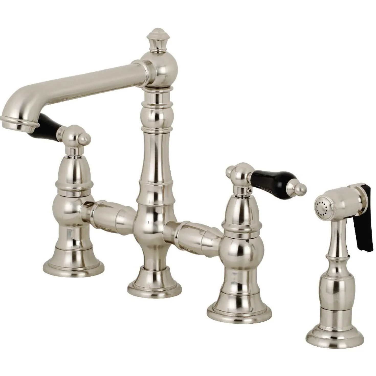 Kingston Brass KS727XPKLBS-P Duchess Bridge Kitchen Faucet with Brass Sprayer