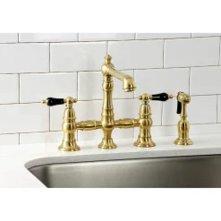 Kingston Brass KS727XPKLBS-P Duchess Bridge Kitchen Faucet with Brass Sprayer