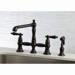 Kingston Brass KS727XPKLBS-P Duchess Bridge Kitchen Faucet with Brass Sprayer