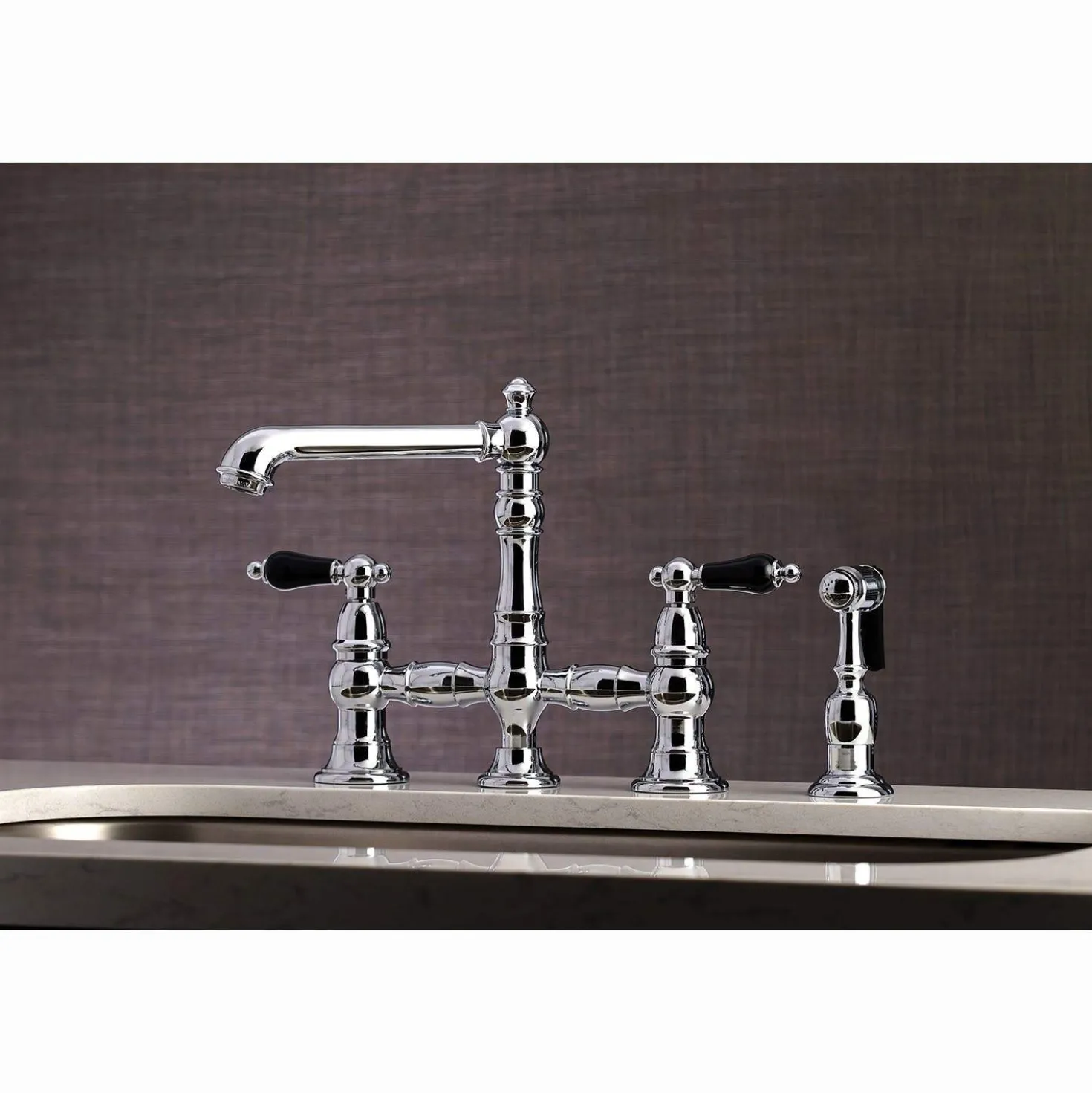 Kingston Brass KS727XPKLBS-P Duchess Bridge Kitchen Faucet with Brass Sprayer