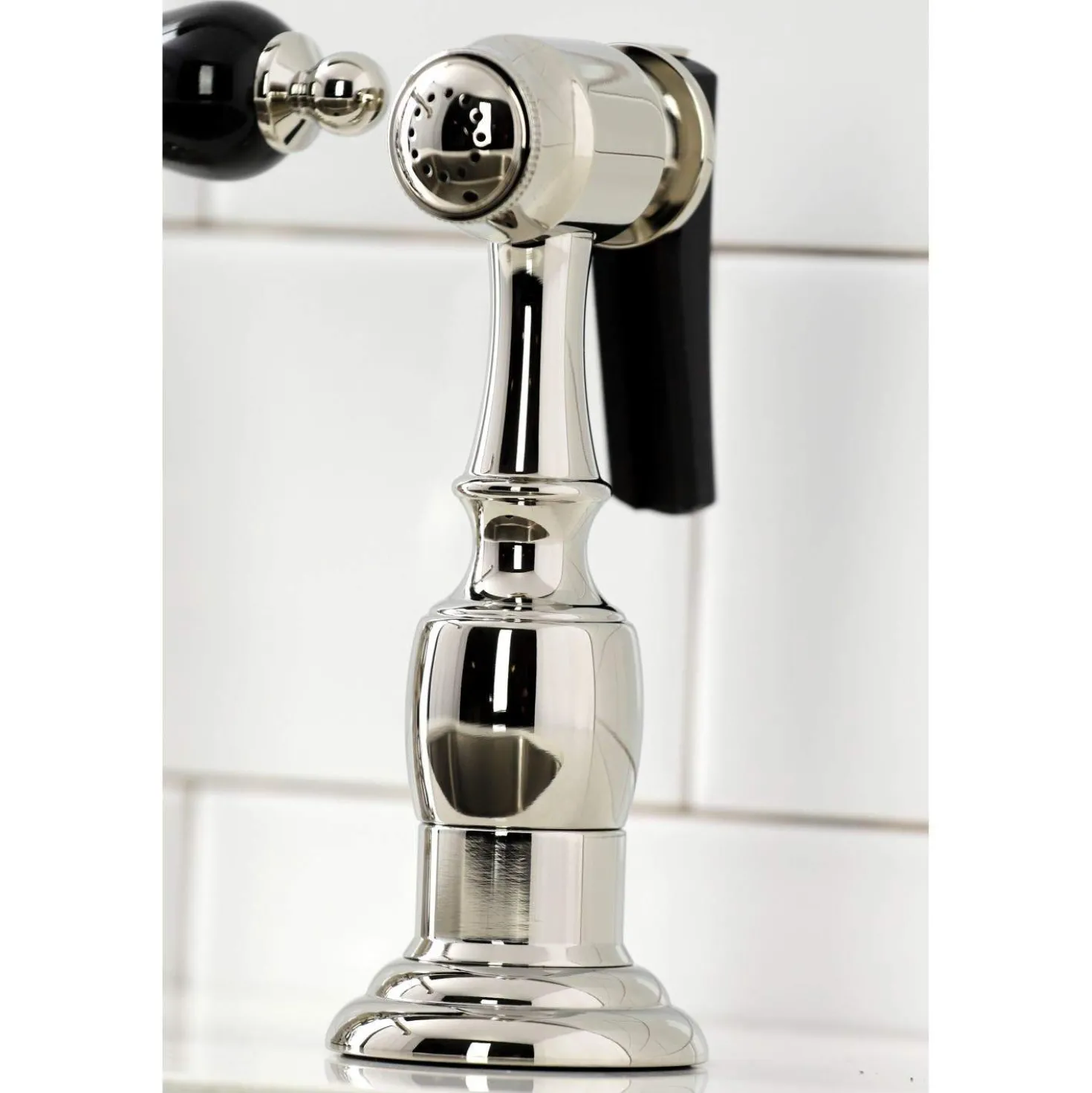 Kingston Brass KS727XPKLBS-P Duchess Bridge Kitchen Faucet with Brass Sprayer