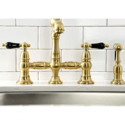 Kingston Brass KS727XPKLBS-P Duchess Bridge Kitchen Faucet with Brass Sprayer