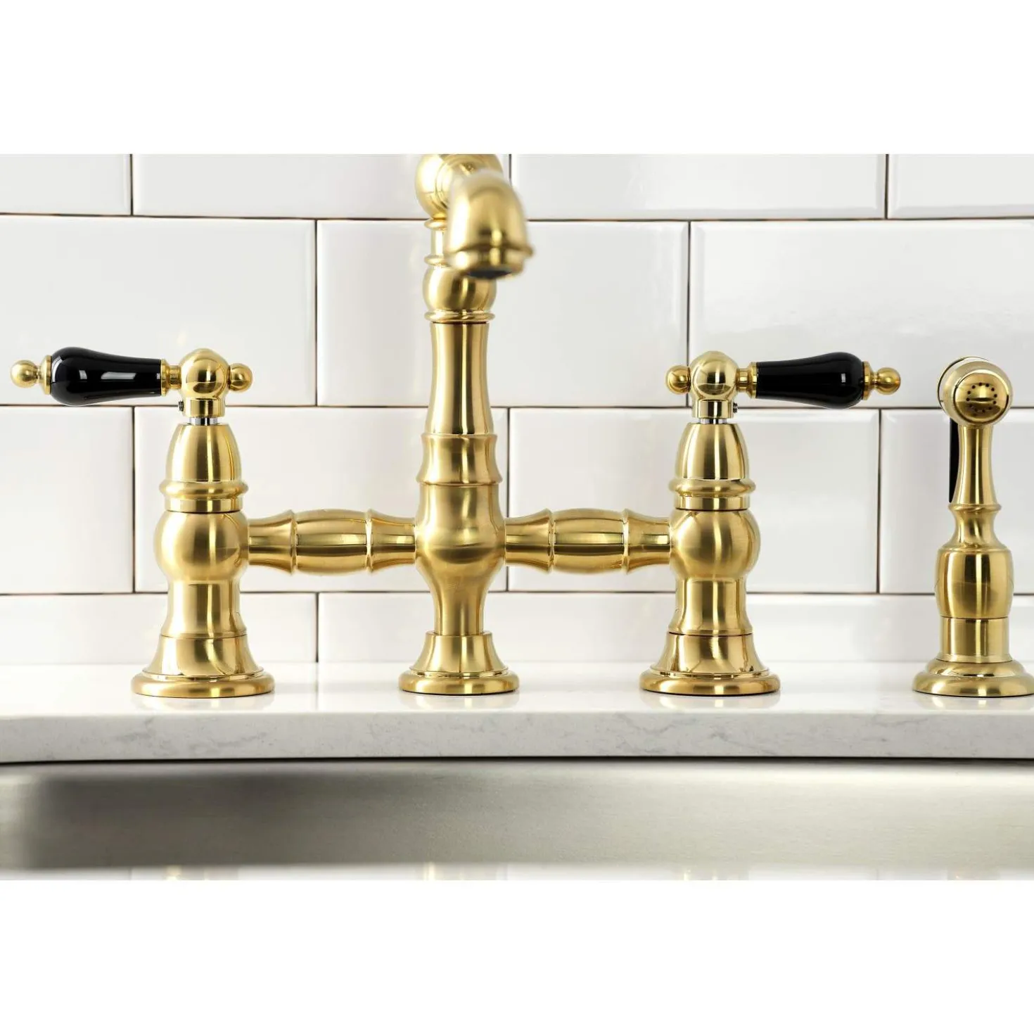 Kingston Brass KS727XPKLBS-P Duchess Bridge Kitchen Faucet with Brass Sprayer