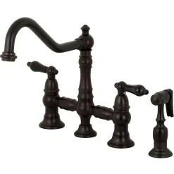 Kingston Brass KS327XPKLBS-P Duchess Bridge Kitchen Faucet with Brass Sprayer