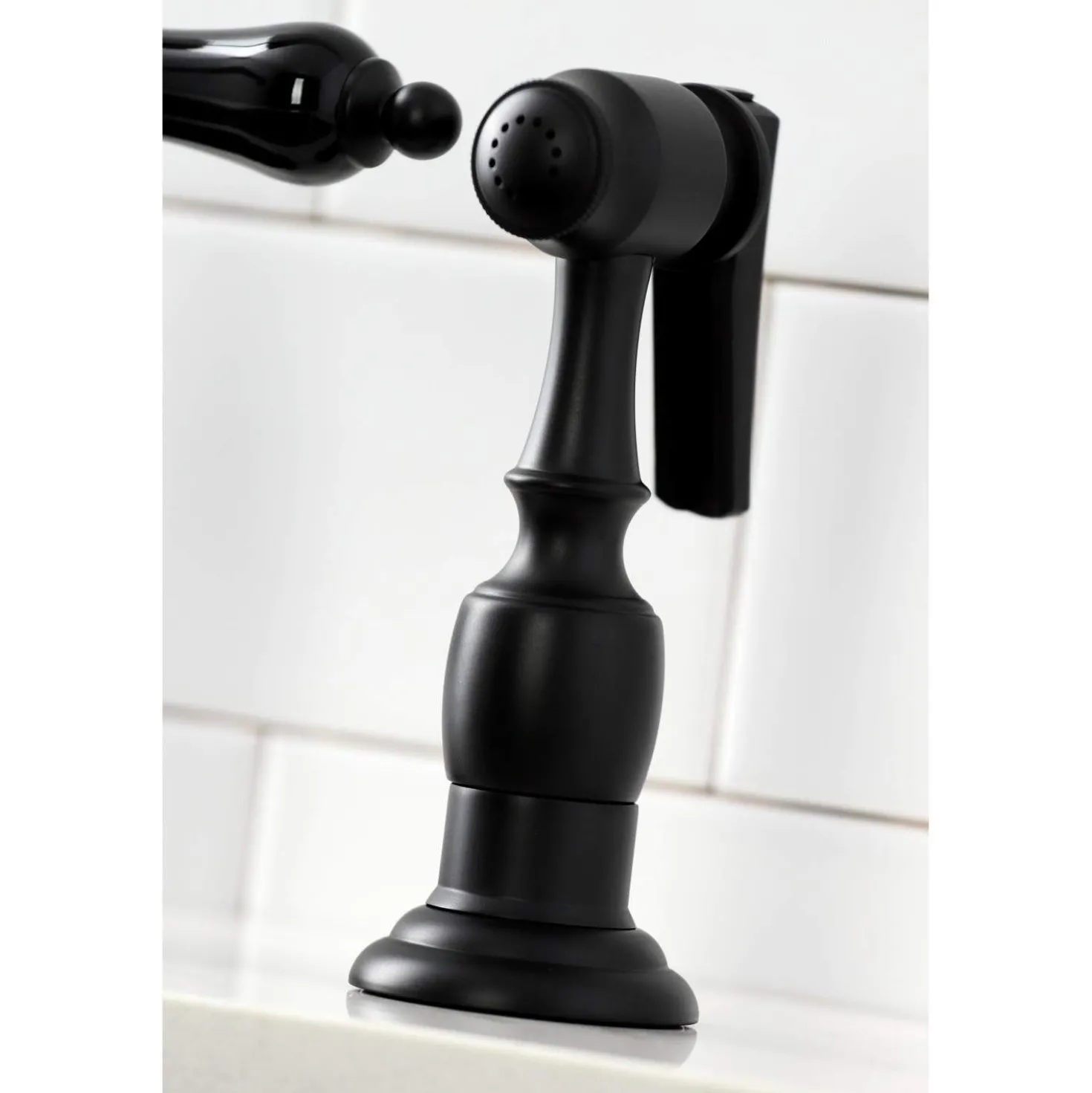 Kingston Brass KS327XPKLBS-P Duchess Bridge Kitchen Faucet with Brass Sprayer