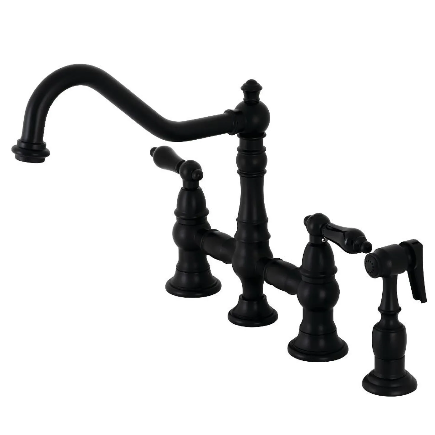 Kingston Brass KS327XPKLBS-P Duchess Bridge Kitchen Faucet with Brass Sprayer
