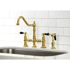 Kingston Brass KS327XPKLBS-P Duchess Bridge Kitchen Faucet with Brass Sprayer