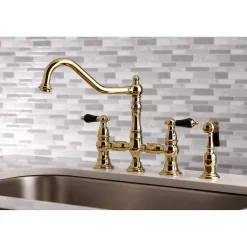 Kingston Brass KS327XPKLBS-P Duchess Bridge Kitchen Faucet with Brass Sprayer