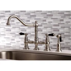 Kingston Brass KS327XPKLBS-P Duchess Bridge Kitchen Faucet with Brass Sprayer