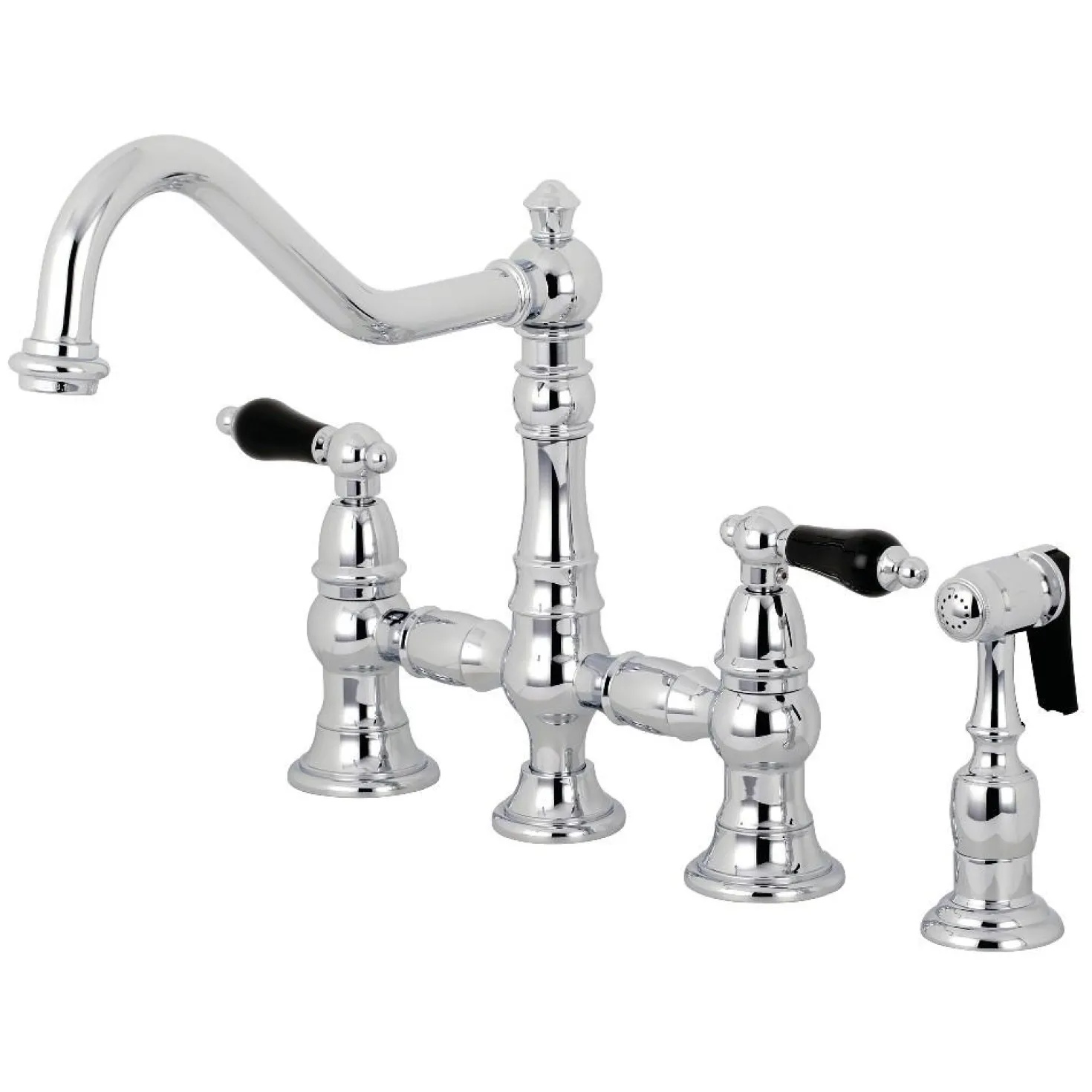 Kingston Brass KS327XPKLBS-P Duchess Bridge Kitchen Faucet with Brass Sprayer