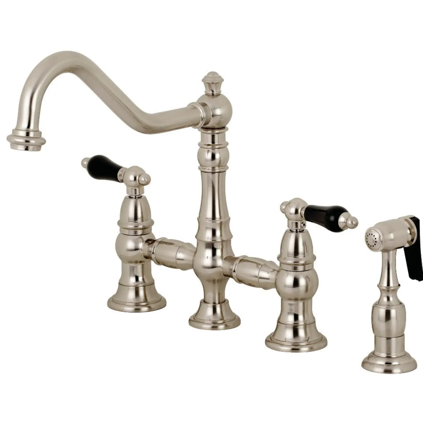 Kingston Brass KS327XPKLBS-P Duchess Bridge Kitchen Faucet with Brass Sprayer