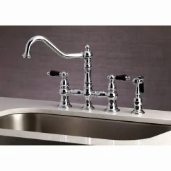 Kingston Brass KS327XPKLBS-P Duchess Bridge Kitchen Faucet with Brass Sprayer
