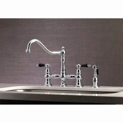 Kingston Brass KS327XPKLBS-P Duchess Bridge Kitchen Faucet with Brass Sprayer