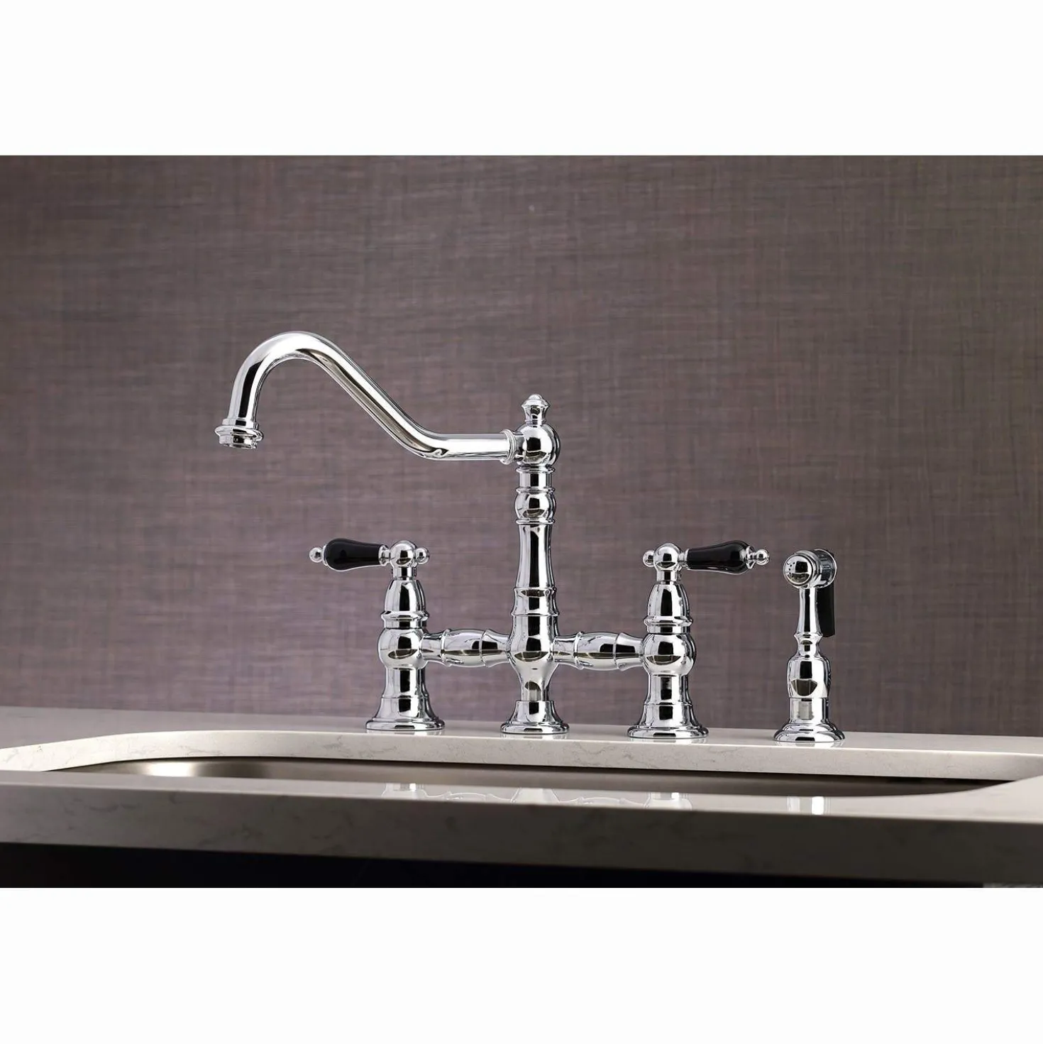 Kingston Brass KS327XPKLBS-P Duchess Bridge Kitchen Faucet with Brass Sprayer