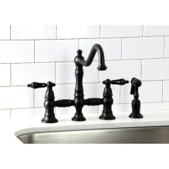 Kingston Brass KS327XPKLBS-P Duchess Bridge Kitchen Faucet with Brass Sprayer