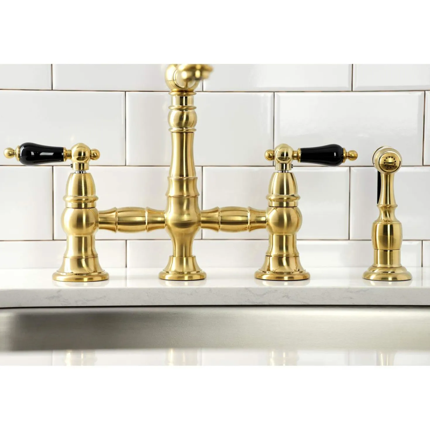 Kingston Brass KS327XPKLBS-P Duchess Bridge Kitchen Faucet with Brass Sprayer