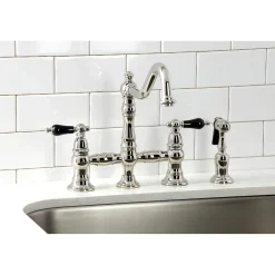 Kingston Brass KS327XPKLBS-P Duchess Bridge Kitchen Faucet with Brass Sprayer