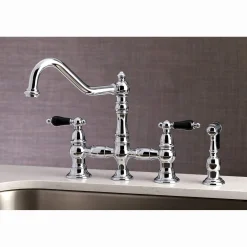 Kingston Brass KS327XPKLBS-P Duchess Bridge Kitchen Faucet with Brass Sprayer