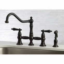 Kingston Brass KS327XPKLBS-P Duchess Bridge Kitchen Faucet with Brass Sprayer