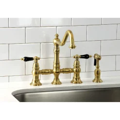 Kingston Brass KS327XPKLBS-P Duchess Bridge Kitchen Faucet with Brass Sprayer