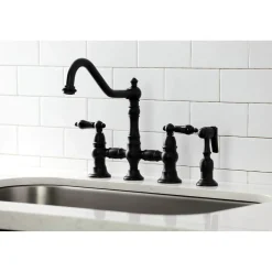 Kingston Brass KS327XPKLBS-P Duchess Bridge Kitchen Faucet with Brass Sprayer