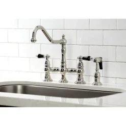 Kingston Brass KS327XPKLBS-P Duchess Bridge Kitchen Faucet with Brass Sprayer
