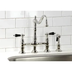 Kingston Brass KS127XPKLBS-P Duchess Bridge Kitchen Faucet with Brass Sprayer