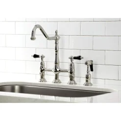 Kingston Brass KS127XPKLBS-P Duchess Bridge Kitchen Faucet with Brass Sprayer